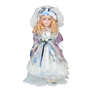 Κούκλα διακοσμητική πορσελάνης 42 εκ. με φόρεμα και καπέλο - KESKOR 26899-13